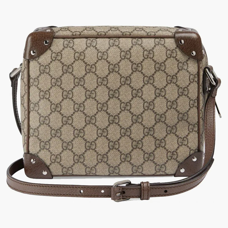 Gucci logotipo impreso bolso de hombro beige/ébano