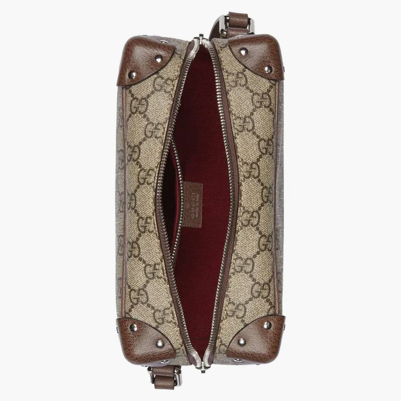 Gucci logotipo impreso bolso de hombro beige/ébano