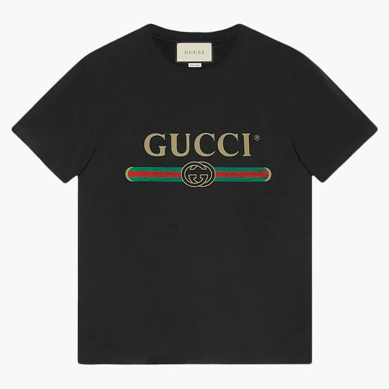 T-shirt stampato a lavaggio del logo Gucci Black
