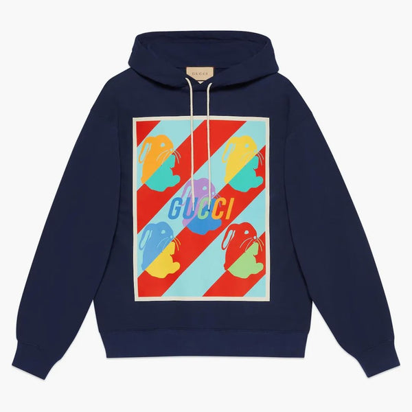 Gucci Lunar New Year Bunny Print Hooded Sweatshirt Navy