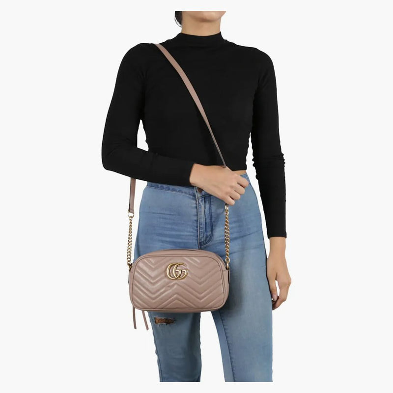 Gucci GG Marmont Camera Bag Matelasse Small Dusty Pink