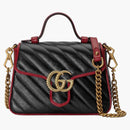 Gucci Gg Marmont Top Handle Diagonal Matelasse Mini Black/cerise