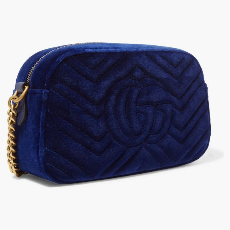 Gucci Gg Marmont Crossbody Matelasse Velvet Small Cobalt Blue