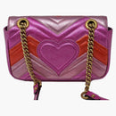 Gucci Marmont Matelasse ramenní taška Mini GG Metallic Red/Pink
