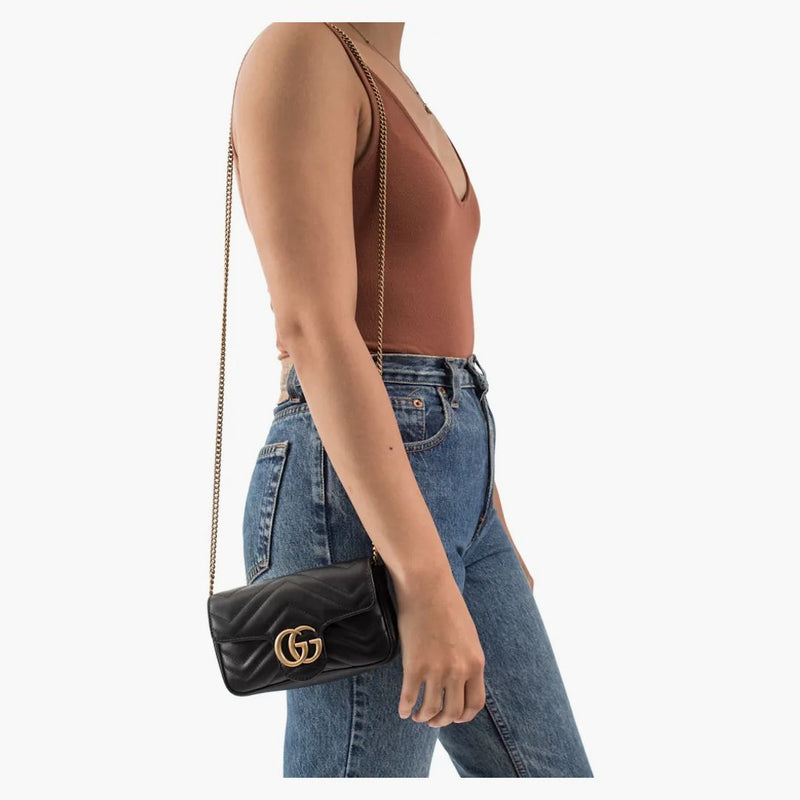 Gucci Gg Marmont Matelasse Super Mini Bag Black