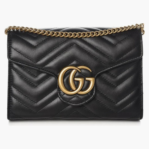 Gucci Gg Marmont Wallet On Chain Matelasse Black