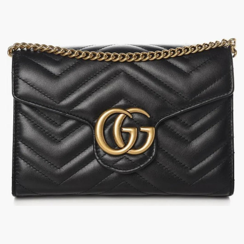 Gucci gg marmont plånbok på kedjan matelasse svart