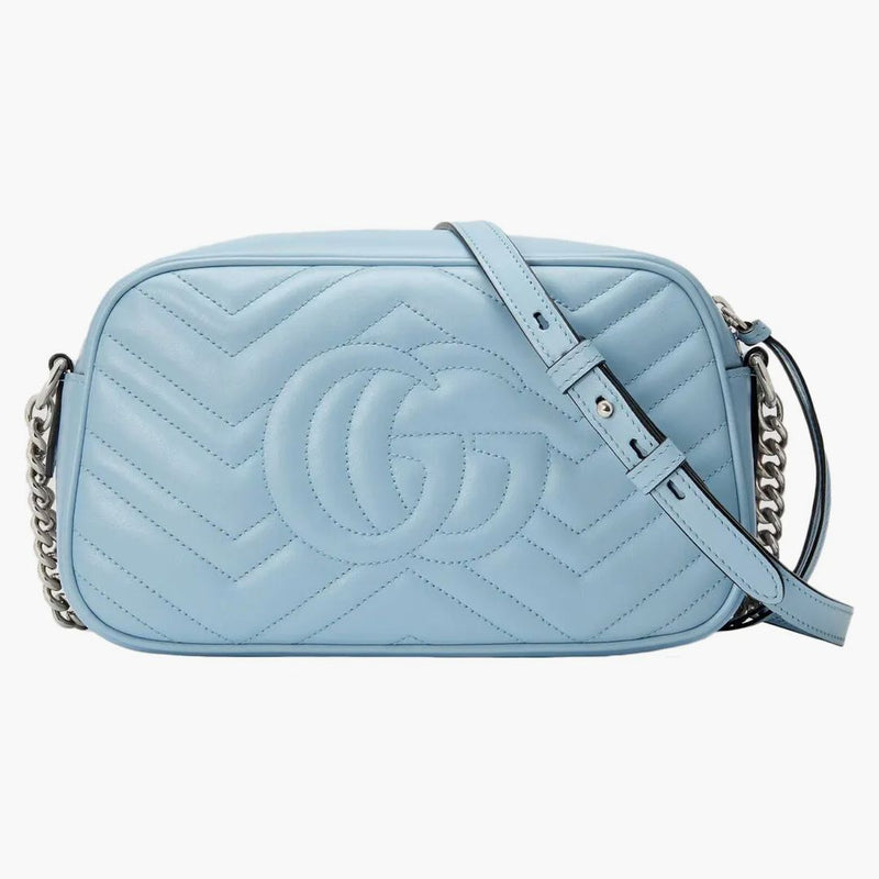 Gucci Marmont Zip Around Shoulder Bag Gg Small Pastel Blue
