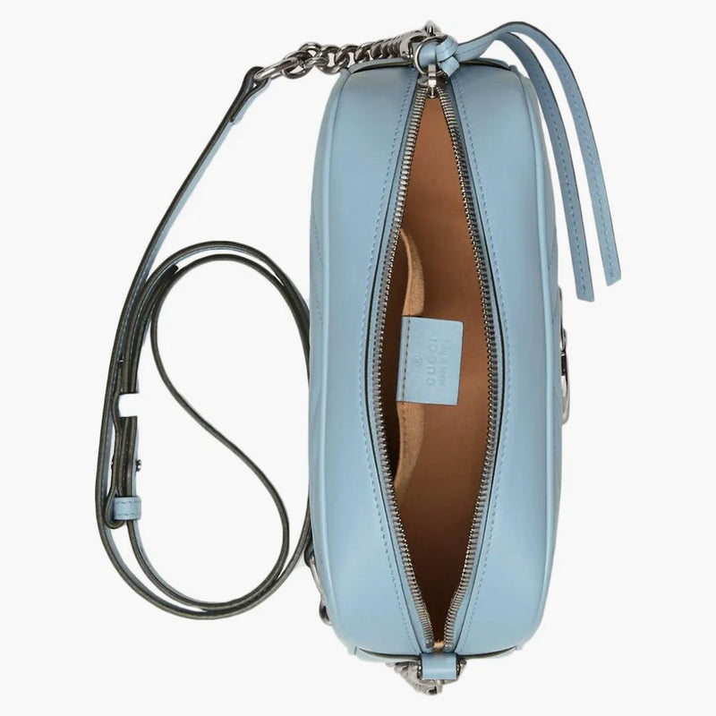 Gucci Marmont Zip Around Shoulder Bag Gg Small Pastel Blue
