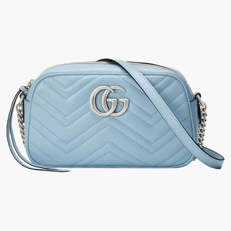 Gucci Marmont Zip Around Shoulder Bag Gg Small Pastel Blue