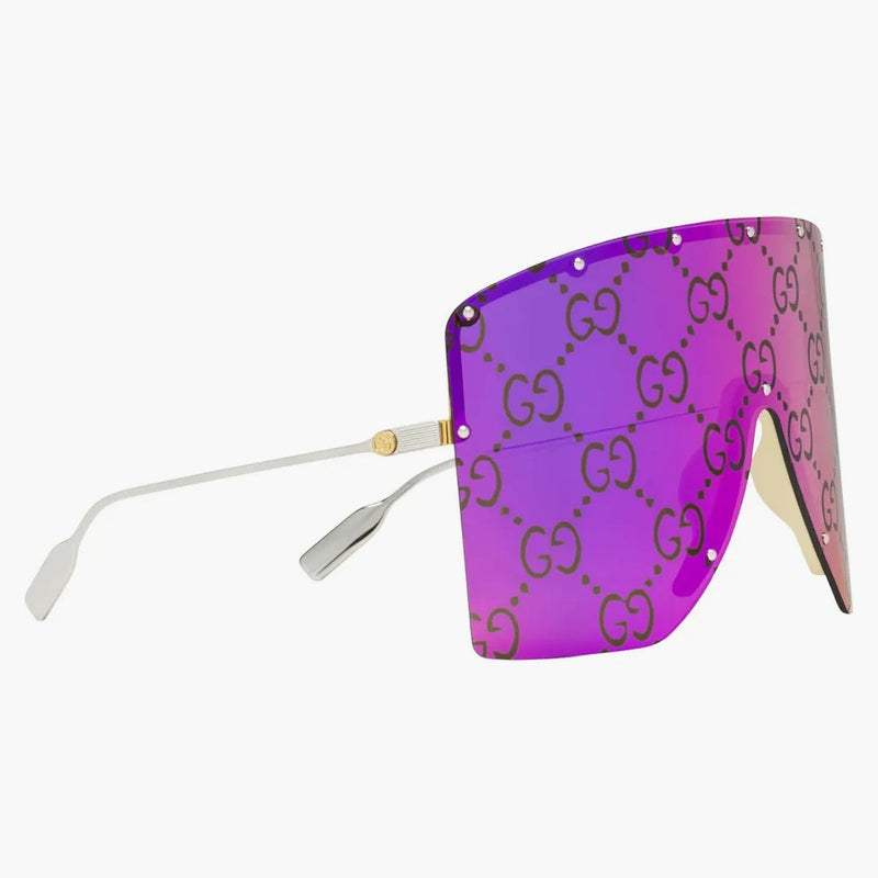 Gucci Mask-shaped Sunglasses Shiny Yellow Gold-toned Metal Frame With Metal Studs (