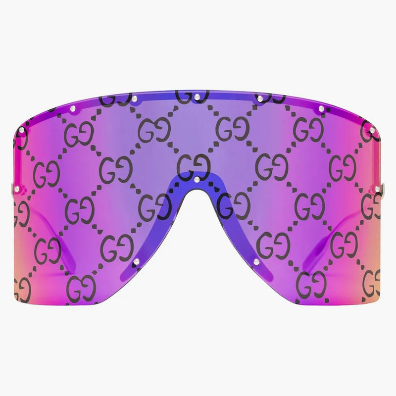 Gucci Mask-shaped Sunglasses Shiny Yellow Gold-toned Metal Frame With Metal Studs (