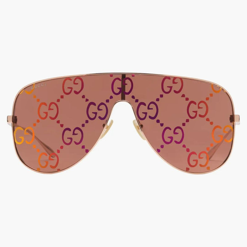 Gucci Mask Sunglasses Shiny Rose Gold-Toned Metal Frame (