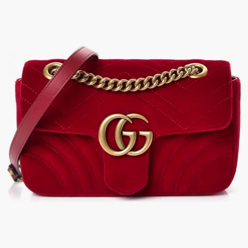 Gucci GG Marmont Velvet Matelasse Mini Red