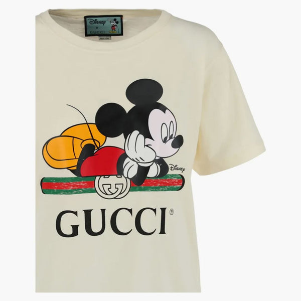 Gucci Womens Mickey Mouse Logo krótkie rękawowe T-shirt biały