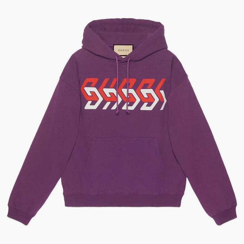 Gucci Mirror Logo-stampa con cappuccio viola/rosso/bianco
