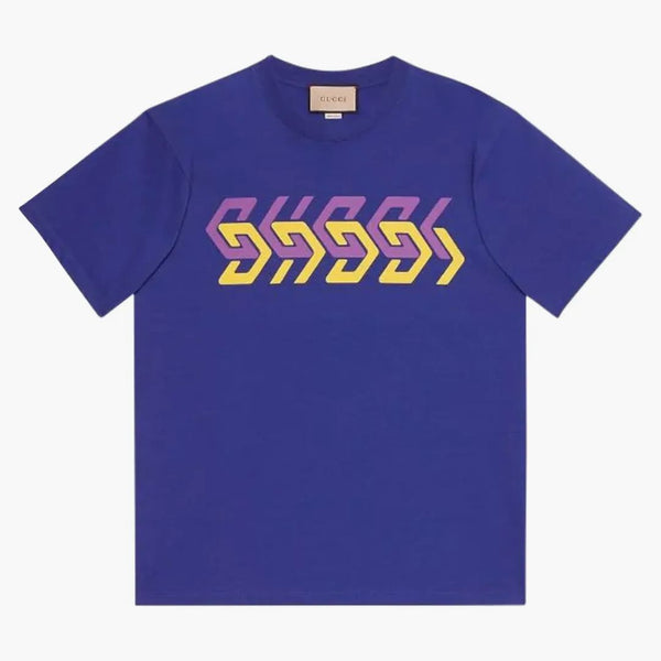 Gucci Mirror-Logo-Print T-shirt krótkie slegi niebieski/fioletowy/żółty
