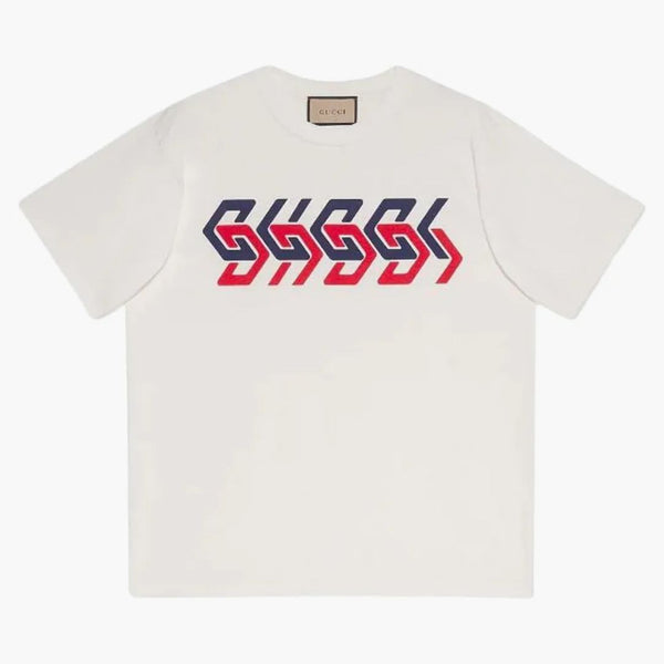 Gucci Mirror Logo-Print Kort ärm T-shirt vit/röd/blå