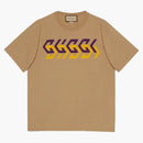 Logo lustra Gucci Drukuj T-shirt Camel/Purple/Yellow