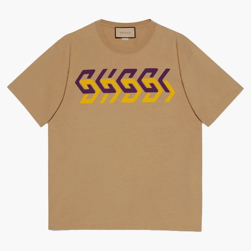 Logo lustra Gucci Drukuj T-shirt Camel/Purple/Yellow