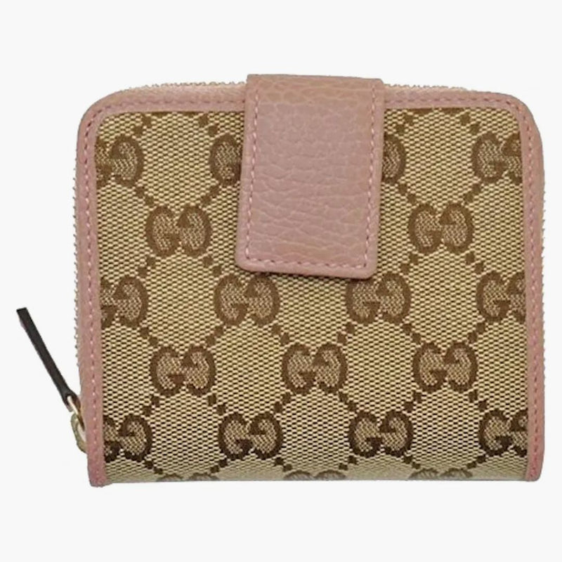 Gucci Monogram Zip Around French Flap Bi-fold Wallet Beige/pink
