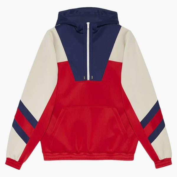 Gucci neoprene Half-Zip webbed jacket red/ivory/blue/red