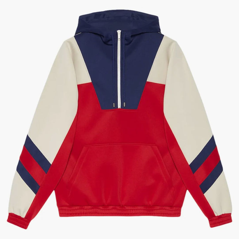 Gucci Neoprene Half-zip Webbed Jacket Red/ivory/blue/red