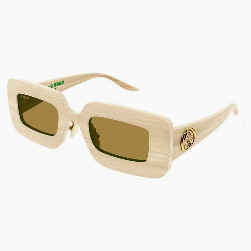 Omplani da sole da sole di Gucci Overgle Frame di rettangolo beige/marrone (GG0974S-002-49)