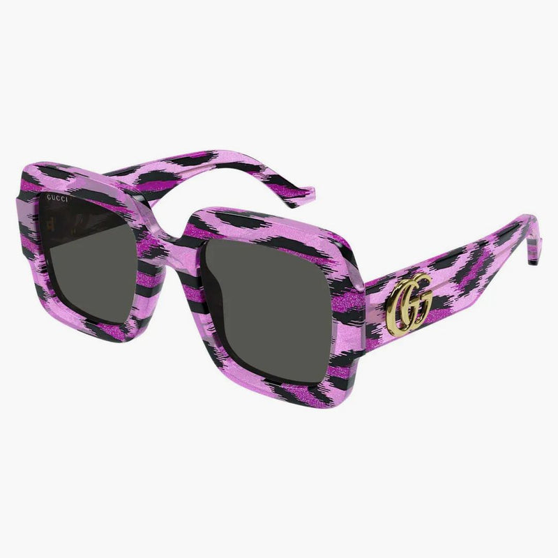 Gucci Oversized Square Frame Sunglasses Fuchsia Leopard/grey (gg1547s-003-fr)