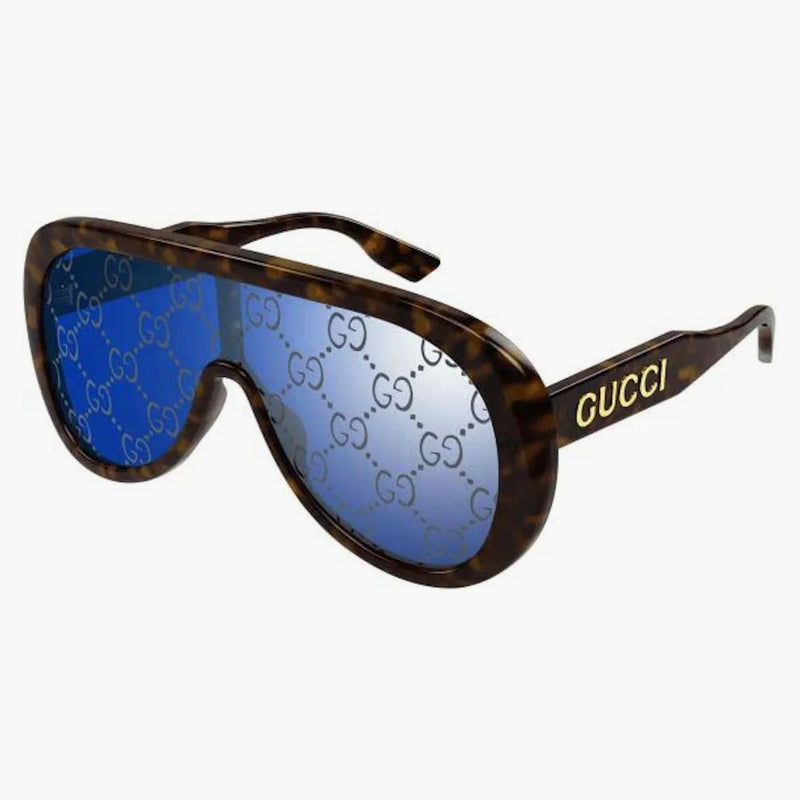 Gucci nadrozměrná želková maska ​​rámové sluneční brýle Havana/Blue (GG1370s-002-99)