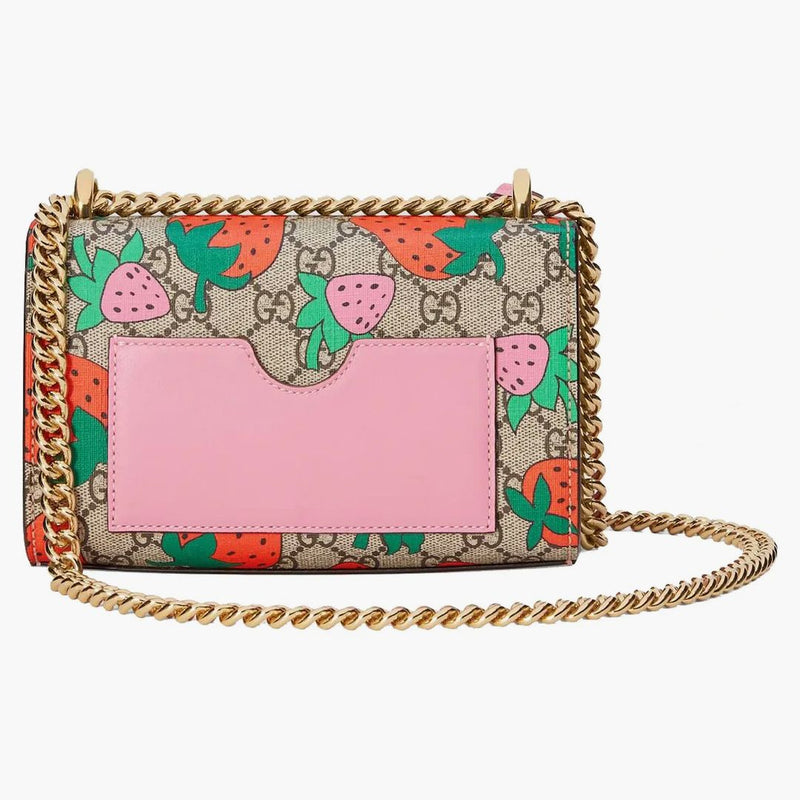 Gucci Padlock Shoulder Bag GG Strawberry Small Beige/Ebony Multicolor