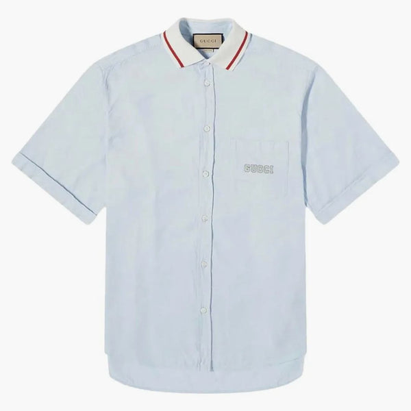 Gucci Pique Collar Logo Kort ärmskjorta ljusblå