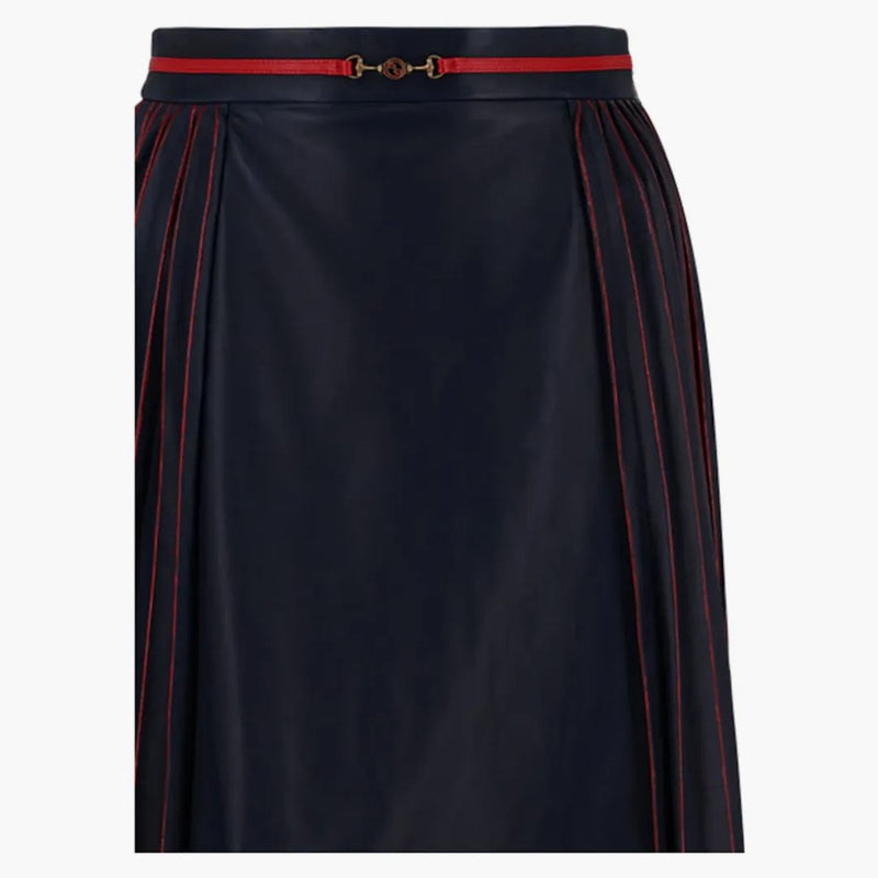 Gucci plisovaná kožená kožená A-line midi sukně modrá