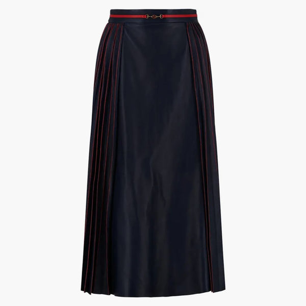 Gucci plisovaná kožená kožená A-line midi sukně modrá