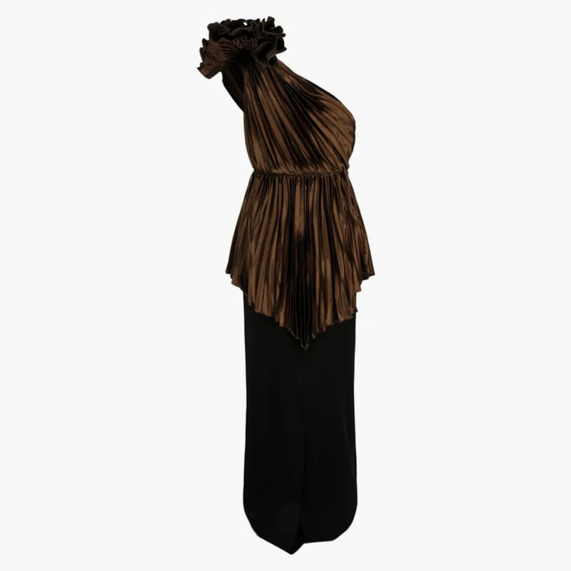 Gucci Plisse One Shoulder Gown Brown