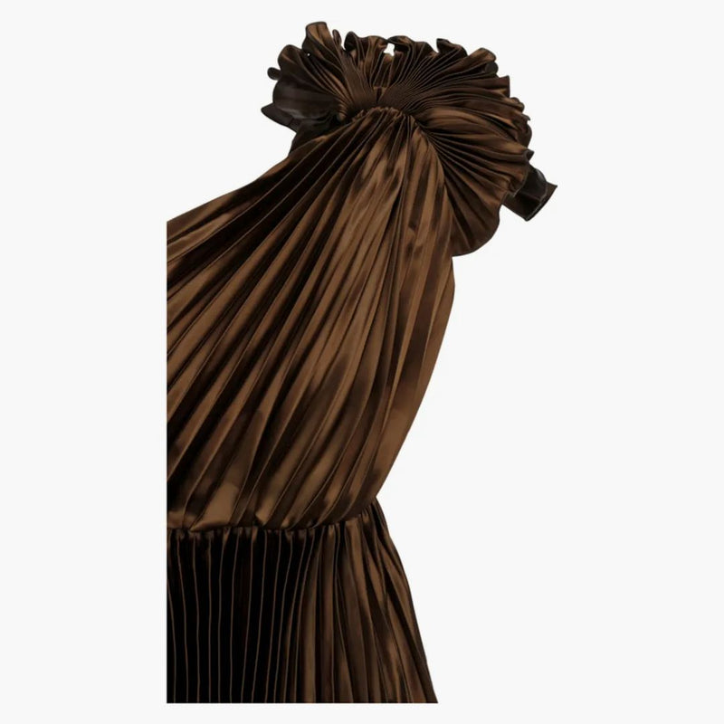 Gucci Plisse One Shoulder Gown Brown