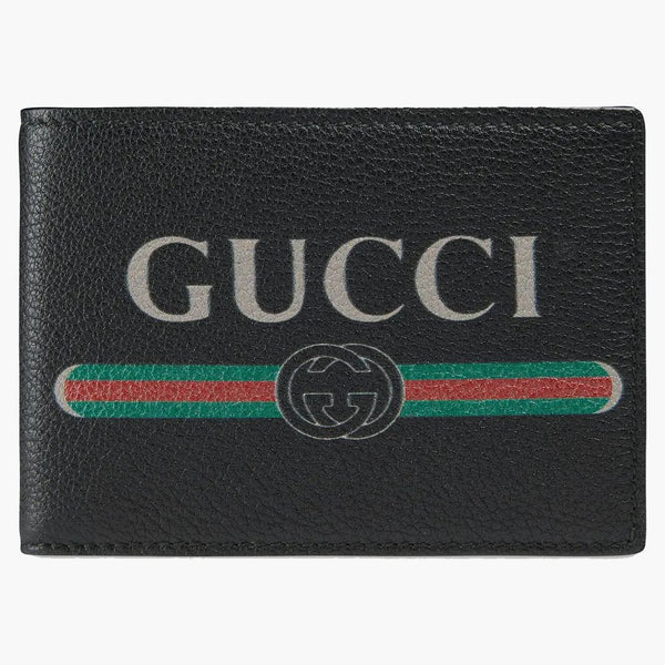 Gucci Print Bifold Wallet Textured Leather (4 Card Slots) Black