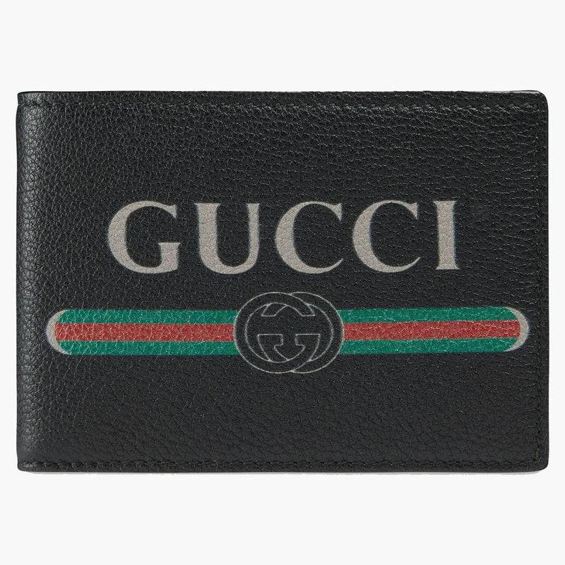 Gucci Print Bifold Wallet Textured Leather (4 Card Slots) Black