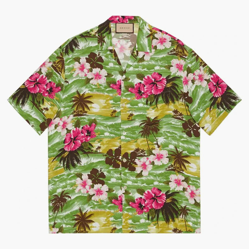 Shirt bowling stampato Gucci verde/fucsia