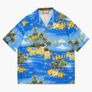 Gucci Printed Cotton Bowling Shirt Blue/green/yellow