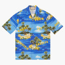Gucci Printed Cotton Poplin Bowling Shirt Blue/Green/Yellow
