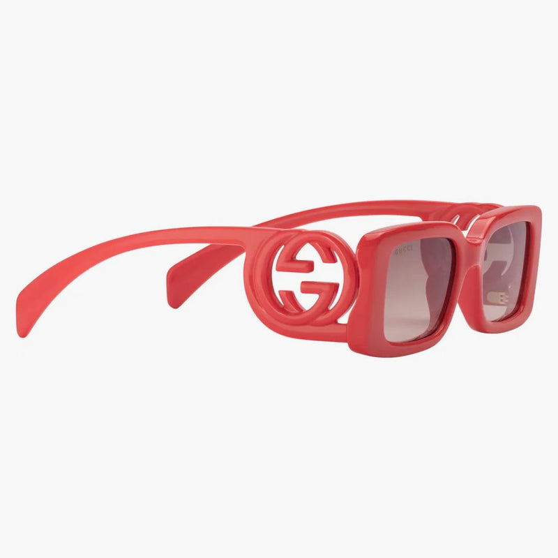 Gucci Rectangular Frame Solglasögon med utskuren Låsande G Shiny Red/Gradient Brown Lens (733369 J1691 6523)