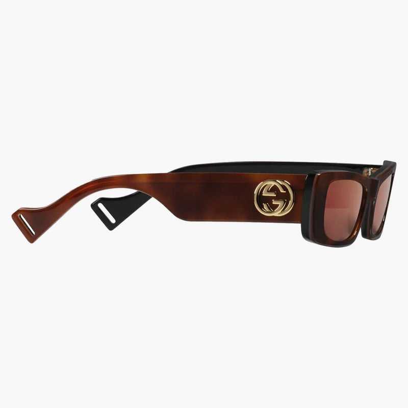 Gucci Rectangular Sunglasses Brown Acetate/Gold-Tone/Brown Lens (573239 J0740 2382)