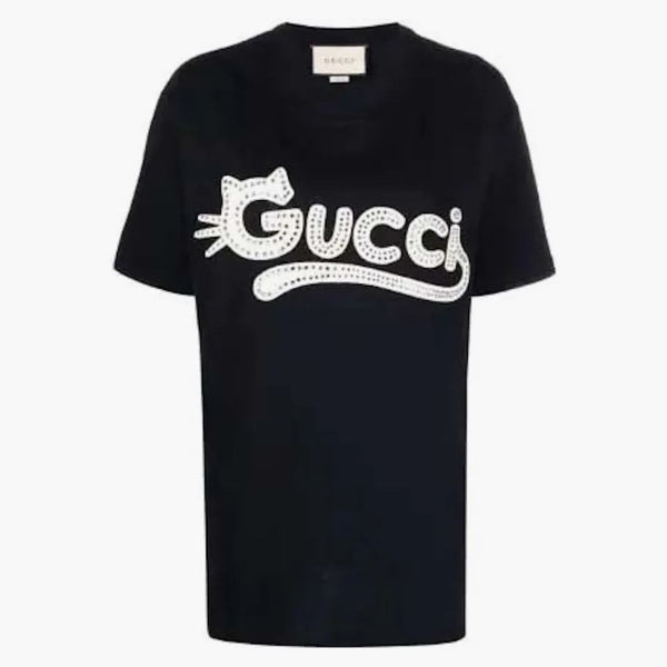 T-shirt logo di rinestone Gucci Nero