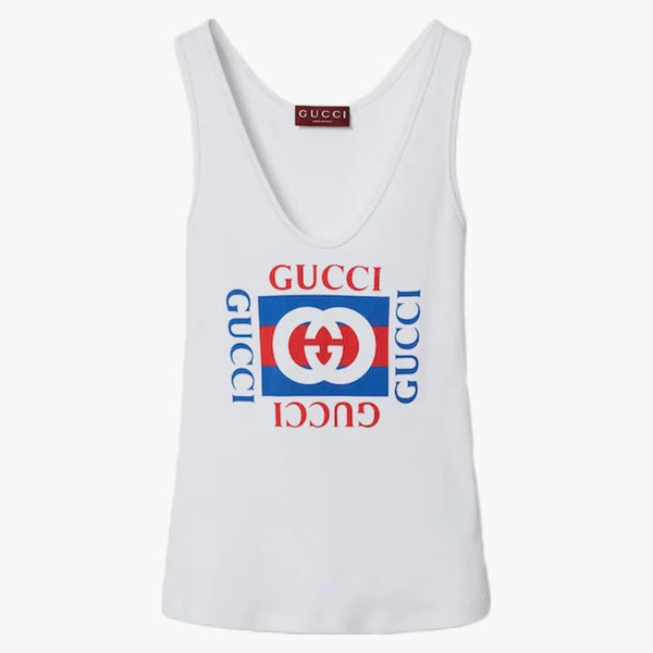 Gucci Rib Cotton Gucci Print Tank Top White White