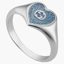 Gucci Ring with Interlocking G Enamel Heart Silver/Light Blue