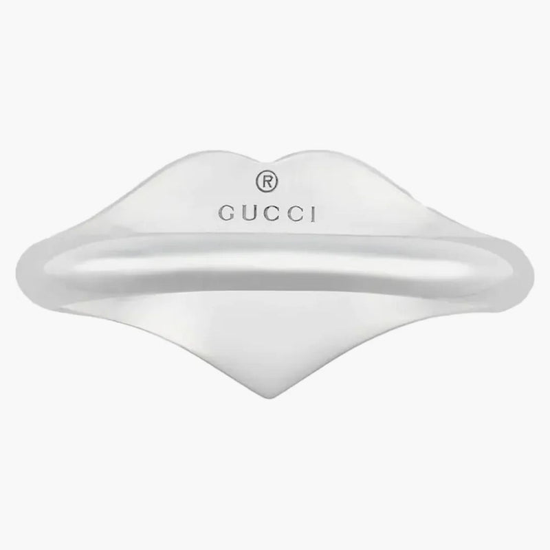 Gucci Ring with Interlocking G Enamel Heart Silver/Light Blue