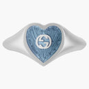 Gucci Ring with Interlocking G Enamel Heart Silver/Light Blue
