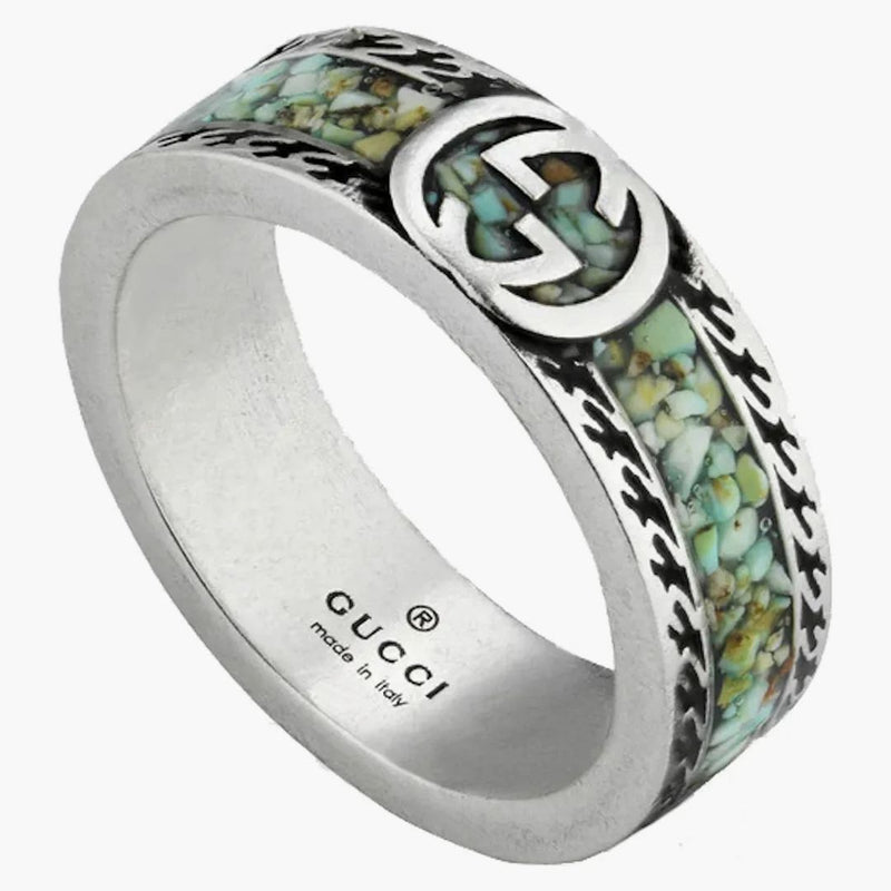 Gucci prsten s propojením G Silver/Brown/tyrkysová