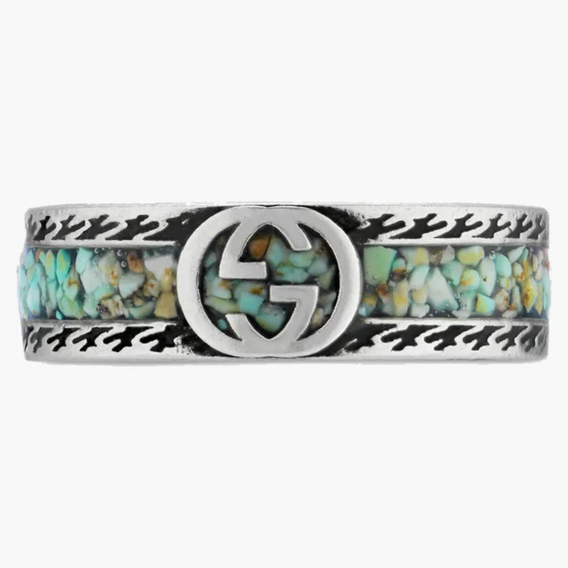 Gucci prsten s propojením G Silver/Brown/tyrkysová